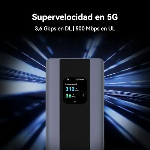 Router WiFi Móvil 5G Pro 5, E6888, Wi-Fi 6 AX3000, DL 3600 Mbit/s/UL 500 Mbit/s, Hotspot Router Móvil SIM Portátil, Power Bank Supercharge de 7000 mAh, Garantía de 42 Meses