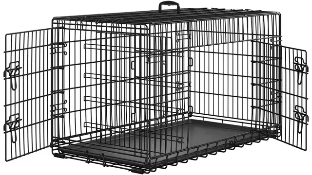 Yaheetech Jaula para Perros 107x66x74,5cm Doble Puerta con Separador Transportin Perro de Viaje Jaula Metálica Plegable con Bandeja Extraíble para Interior Exterior Negro