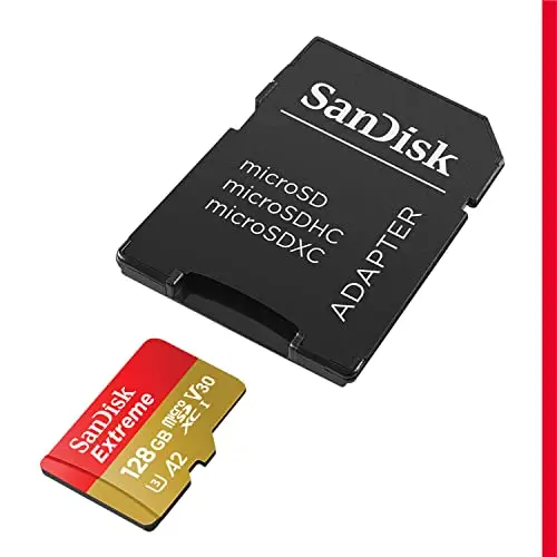 SanDisk Extreme Tarjeta Micro SDXC 128GB + adaptador SD, (Para teléfonos inteligentes, cámaras de acción, drones) V30, hasta 190 MB/s, RescuePRO Deluxe, A2 C10 U3 UHS-I,