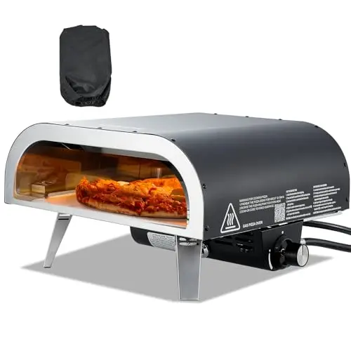 VEVOR Horno de Pizza Portátil para Exteriores, Horno de Gas 30,48 cm, Estufa de Propano con Patas Plegables para Acampar al Aire Libre, con Pulverizador de Hierro, para Patio y Jardín, Color Negro