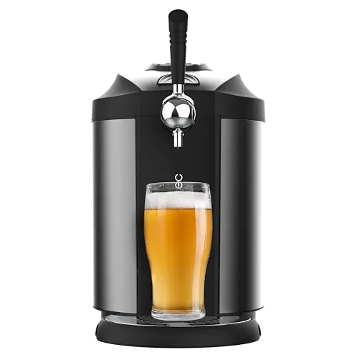 Cecotec Dispensador de Cerveza BeerFlow Steel 5000, 65 W, Rango Temperatura controlada de 2 a 12ºC, Barriles universales presurizados 5L, Indicador temperatura LED, Asa transporte, Antideslizante