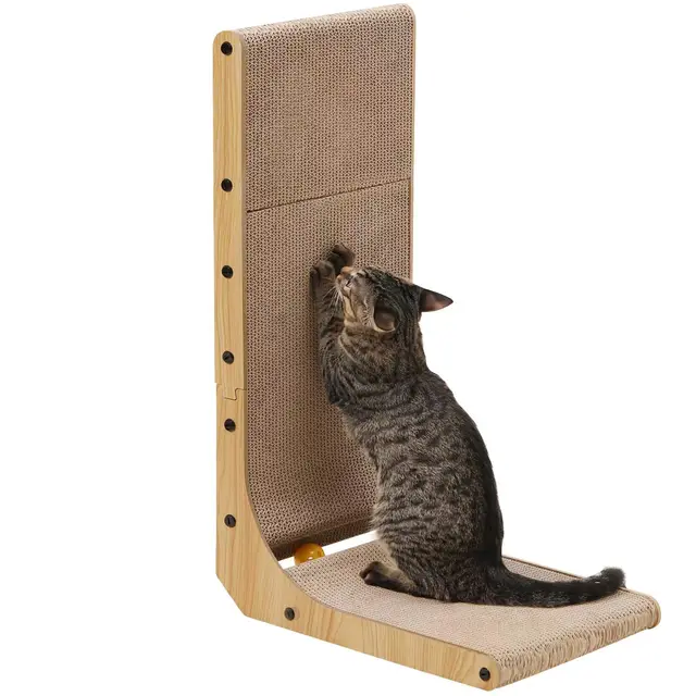 FUKUMARU Rascador para Gatos de 68 cm de Altura, rascador Vertical en Forma de L, con Pelota de Juguete, Alfombrillas rascadoras de cartón Paredes y Esquinas,Talla Grande