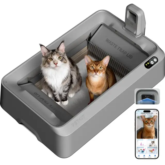 PETKIT PUROBOT Crystal Duo Arenero Gatos Autolimpiable, Cámara AI, Arenero Autolimpiable para Gatos, Limpieza Bidireccional, Bandeja Reemplazable, Seguimiento Sanitario, Eliminación de Olores, Gris