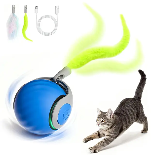 Juguete Interactivo Gato Pelota,Speedy Tail 2.0 Eléctrico Bola de Juguete Interactivo para Gatos,2025 Nuevo Pelota Inteligente Rodante Automático Pelota para Juguetes Gatos en Movimiento-Azul