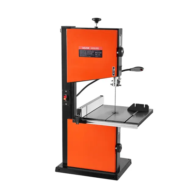 VEVOR Sierra de Cinta, Ancho de Corte de 254 mm, 2 Velocidades, Motor de 373 W, Altura de Corte de 160 mm, Mesa de Hierro Fundido de 335 x 340 mm, Luz de Trabajo de 360 Grados, para Carpintería