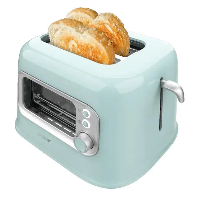 Cecotec Tostadora Vertical 2 Ranuras Anchas RetroVision Blue. 700 W en 5 Niveles, 2 Rebanadas de Pan, Ventana de Control, Diseño Retro, Cubierta antipolvo, Apagado y Pop-up Automático