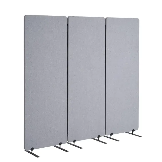 VEVOR Biombo Separador de Ambientes de 1840 x 350 x 1655 mm, Divisor Plegable de 3 Paneles de Poliéster Pet Insonorizado Mamparas Divisorias Independientes de Privacidad para Estudio de Oficina, Gris