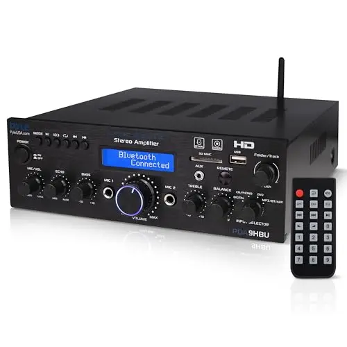 Pyle Amplificador de Sonido, 200W, Bluetooth, Inalambrico, Estereo, para el hogar, Control Remoto, Sistema con HDMI/Optico/Fono/Coaxial, Radio FM, USB/SD, AUX, RCA