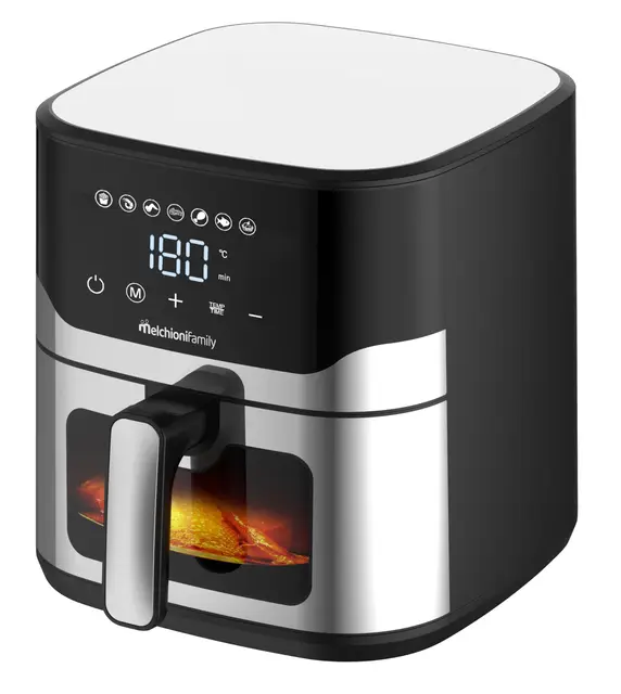 Melchioni Family Matilde Airfryer 8 l 2200 W de potencia, cesta extraíble con asa, trampa de grasa, temporizador 60 minutos, luz de cocción con -80% de grasa