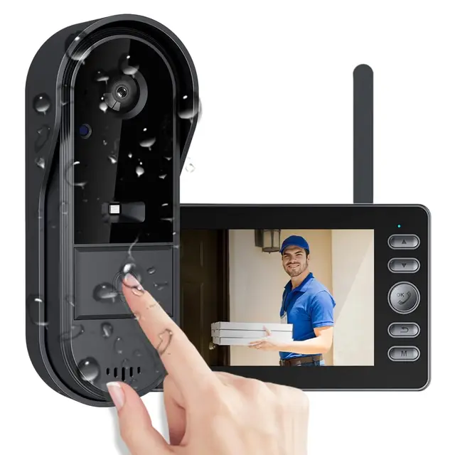 Timbre con Camara Exterior 1080P Videoportero Inalambrico con Pantalla IPS de 4,3 Pulgadas de Video, Audio Bidireccional, Visión Nocturna, 170° Gran Angular, Conexión Bluetooth, No Requiere WiFi