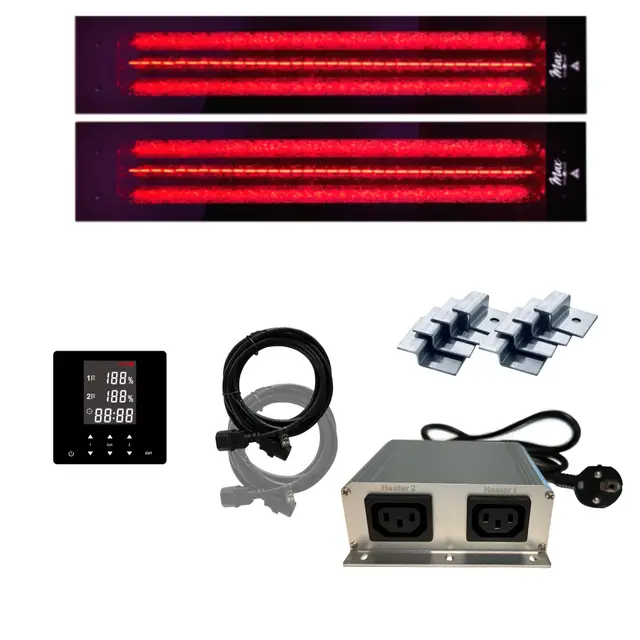 Set Frameless InfraROTmed MAX© - Radiador de calor profundo + control icon 2 touch, para sauna y cabina de infrarrojos, foco de espectro completo (2 x 1300 W + control + SW)