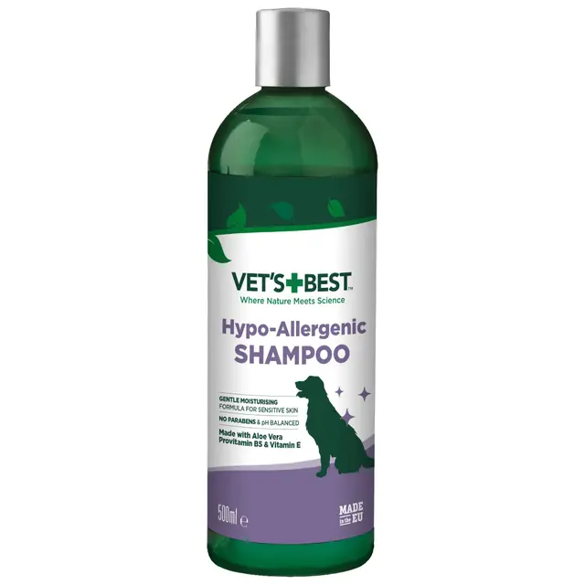 Vet's Best Champú HIPO-Alergénico para Perros con Piel Sensible, Alivia el Malestar de la Piel Seca, Picazón, Limpia, Hidrata y Condiciona la Piel y el Pelaje, 500ml