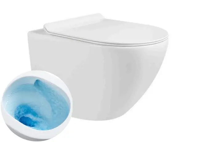 Inodoro sin bordes colgados en la pared con tornado, incluye asiento de cierre suave y suave blanco
