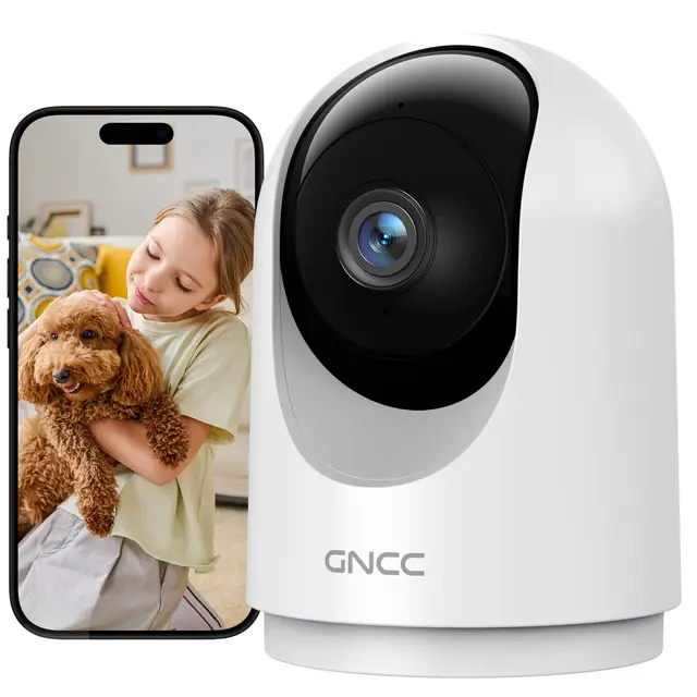 GNCC Camara Vigilancia WiFi Interior 355° PTZ 2K Cámara Vigilancia Interior con Seguimiento, para Adecuado para Bebés/Mascotas/Familia, Detección de IA, Audio Bidireccional, Visión Nocturna, 2,4GHz