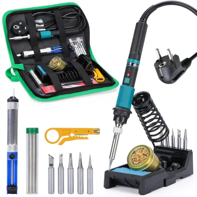 YIHUA 947-IX Kit Soldador Estaño Profesional con Temperatura Ajustable 220~480°C, Soldador Eléctrico ESD-Seguro y Control de Temperatura con Soporte, 5 Puntas de Soldadura (EU PLUG)
