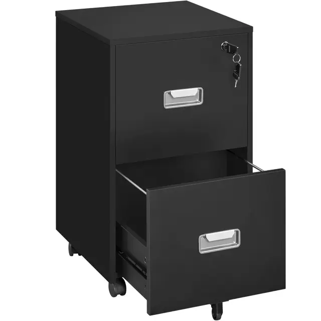 Yaheetech Cajonera Escritorio con Ruedas Cajonera de Oficina 2 Cajones Cerradura Archivador Extraíble Móvil de Oficina para Carpetas/A4 40 x 40 x 65 cm Negro