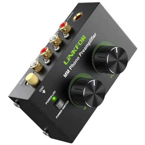 Preamplificador de Fono con Controles de Volumen LiNKFOR Mini Preamplificador para Tocadiscos Ruido Bajo Preamplificador Phono MM con Entrada RCA Salida RCA 1/4'' TRS para Altavoces Computadora