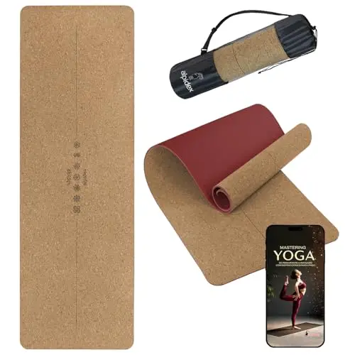ALPIDEX Esterilla Yoga Mat Corcho Antideslizante 183 x 61 x 0.6 cm E-Book Bolsa de Transporte TPE Alfombra Colchoneta Deporte Pilates Fitness Gimnasia