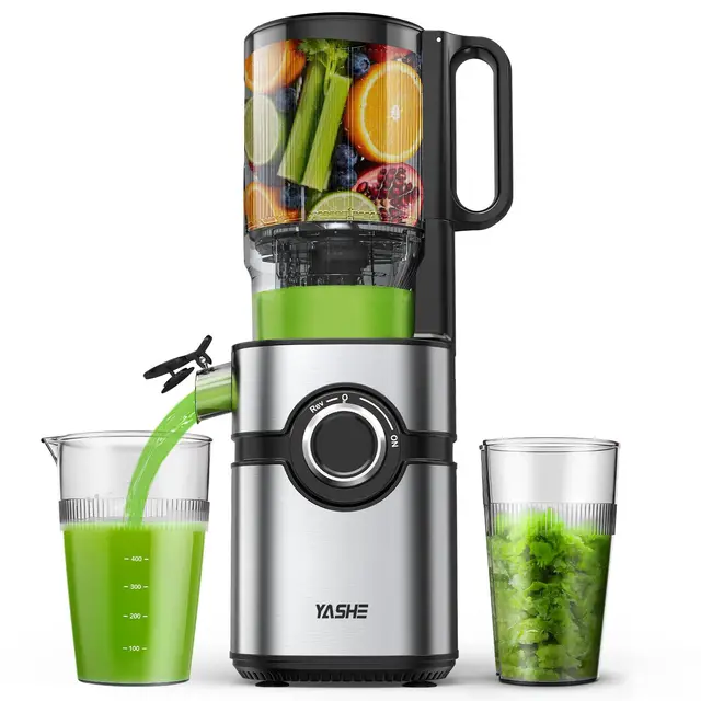 Extractor de zumos y verduras, YASHE juicer machine con boca de alimentación ancha de 12,7 cm para frutas y verduras enteras, licuadora prensado en frío con autoalimentación, alto rendimiento de zumo