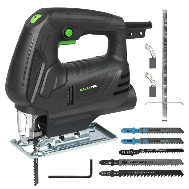 GALAX PRO 500W Sierra de Calar, 0-3000 SPM 6 Velocidad Ajustable variable,Corte -45º a 45º Sierra de Calar con cable y luces LED para cortar metal, madera y plásticos