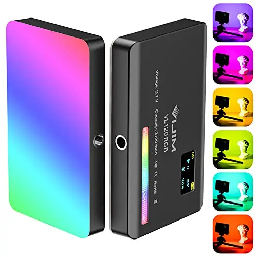 ULANZI VL120 RGB Luz de vídeo LED, luz de vídeo de 5" Regulable 2500K-9000K, luz de cámara con Soporte de Zapata fría, batería incorporada de 3100mAh, luz para fotografía de vídeo con cámara
