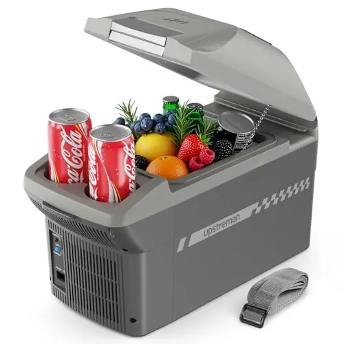 Upstreman 9L Nevera Portátil Eléctrica, Mini Nevera Enfría y Calienta, Construcción Ligera de 3kg con Correa y Funcionamiento 12V, Para Viajes, Camping y Oficina Gris-AR09