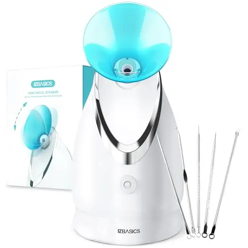 Vaporizador Facial Spray SPA Facial de Nano Iónico Hogareño, Destapar Poros, Humidificador Atomizador de Niebla Caliente, Hidratación de Rostro,1 Pack + 5 Stainless Steel Skin Kit Azul