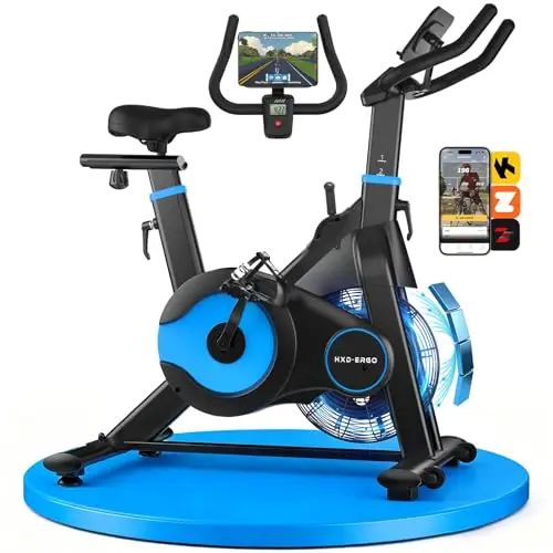 HXD-ERGO Bicicleta Estática en Casa con Resistencia Ajustable, Bicicleta Estatica Silenciosa con Monitor LCD, Cómodo Cojín de Asiento, App Propia, Capacidad de 160 kg, Entrenamiento Aeróbico