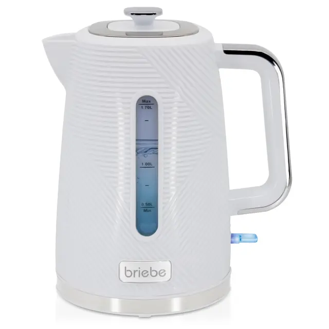 briebe Elegance Hervidor Agua Eléctrico 1,7L Inalámbrico, Tetera Infusiones 2200W Ebullición Rápida, Libre BPA, Base 360°, Controlador Strix, Apagado Automático, Diseño Moderno, Blanco
