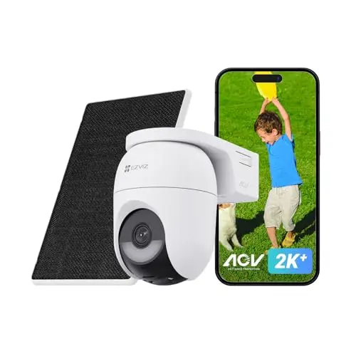 EZVIZ Cámara Vigilancia Exterior WiFi 4MP, AOV 360° con Batería 5200mAh, Detección de Forma Humana/Vehicular, Visión Nocturna Color, Defensa Activa, CB8 Lite + Panel Solar 5W, NO SD Tarjeta