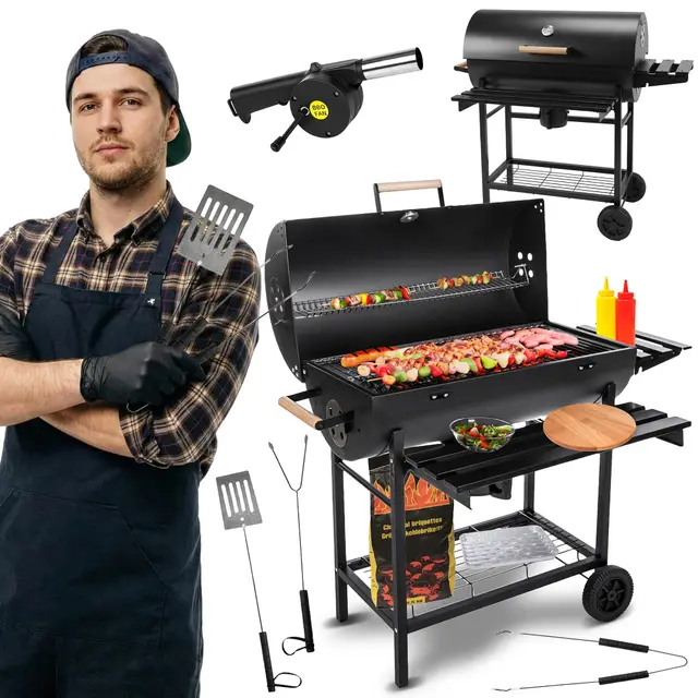 Barbacoa Carbon - para Jardín Exterior BBQ con 2 Estante Plegable, parrilla cromada 71×35 cm, GC0002