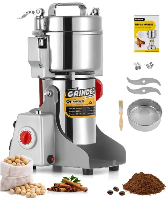 CGOLDENWALL 2400W Molino de Cereales de Open-Cover-Stop Capacidad de 700g, Protección de Sobrecarga & Temporizador & 28000RPM Motor Comercial, para Especia/Hierba/Café/Nuez/Polvo (700g Oscilante)