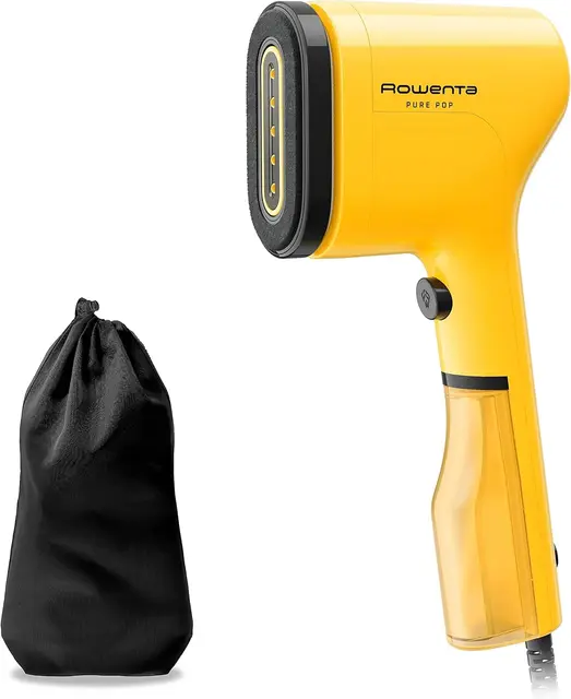 Rowenta Pure Pop - Plancha de vapor de 1300 W con salida de vapor de hasta 20 gr/min que plancha y purifica, elimina pelusas y pelo, cabezales reversibles, diseño para viaje, color amarillo, DR2026