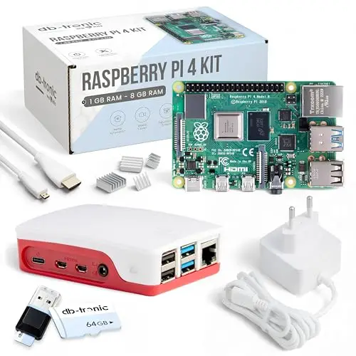 db-tronic Raspberry Pi 4 1 GB Starter Kit | Edición 64 GB | Alimentación 15 W | Carcasa | HDMI 4K | Disipadores | Ideal para Home Assistant y el Smart Home