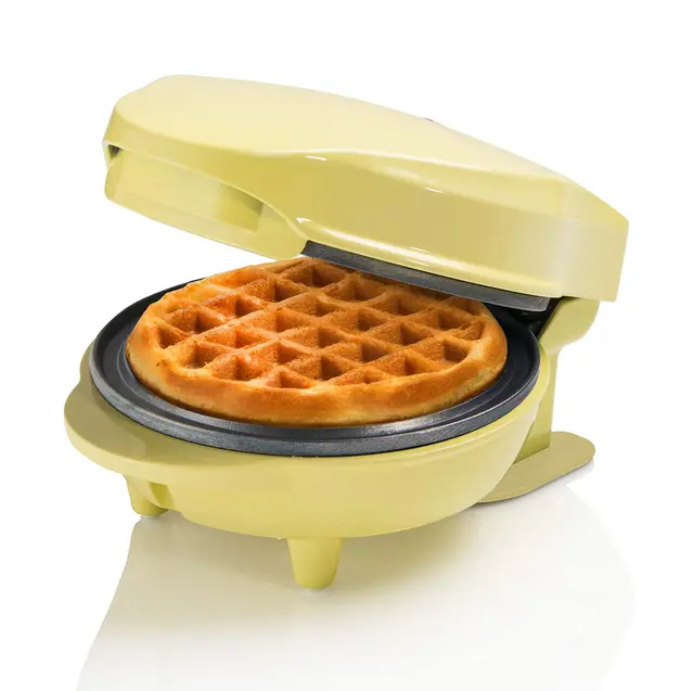 Bestron Mini gofrera, Gofrera para gofres de gofres pequeños, con antiadherente, para cumpleaños infantiles, fiestas familiares, Pascua o Navidad, diseño retro, 550 W, color: Amarillo