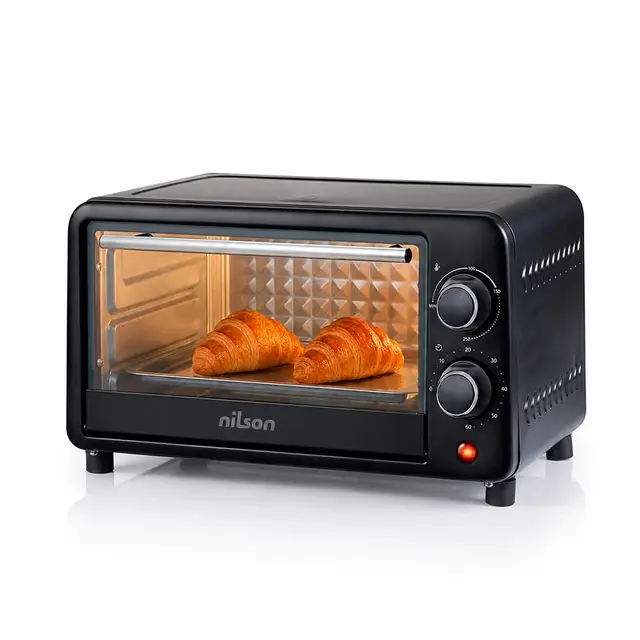Horno de Sobremesa 10 L, Compacto, 1000 W, Control Mecánico, NHS1000N, Termostato Ajustable, Temperatura Máxima 230º, Temporizador 60 min, Incluye Bandeja Esmaltada y Rejilla Metalica