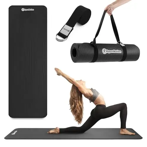 HyperMotion Esterilla Yoga y Fitness NBR 183x61x0,8 cm Negro, Antideslizante 8 mm, con Correa para Transporte y Estiramientos, para Yoga, Pilates y Entrenamiento