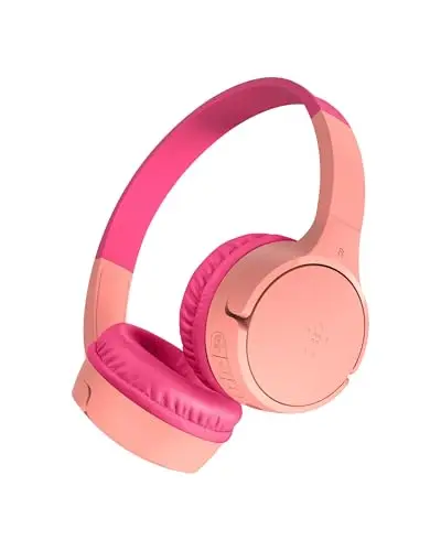 Belkin SoundForm Mini Auriculares inalámbricos para niños con micrófono, on Ear, 30 Horas de autonomía y Adhesivos, Cascos supraaurales para enseñanza en línea y Viajar, iPhone, iPad o Galaxy, Rosa