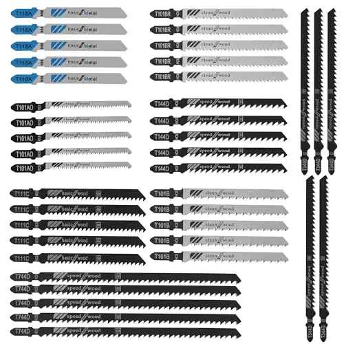 40 Profesional Hojas De Sierra De Calar Basic,8 modelos Accesorios Sierra De Calar,Vástago en T hojas de Sierra de Calar Con caja de plástico portátil,Ideal para madera, plástico y metal