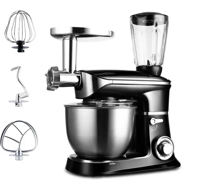 Robot multifunción 3 en 1 1900W color Negro - Amasadora con Accesorios 6,5L Bol Acero Inoxidable - Batidora de Vaso 1,5L Cuchillas de Acero Inoxidable - Picadora de Carne.