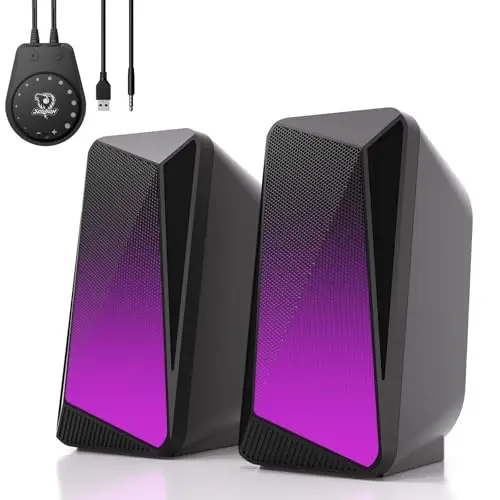 SOULION C30 Altavoces Bluetooth para PC, Portátil, Monitor, Juegos | Altavoz Estéreo 2.0, Entrada Auxiliar de 3,5 mm, Alimentación por USB, Iluminación LED de Colores, 1 par, Negro