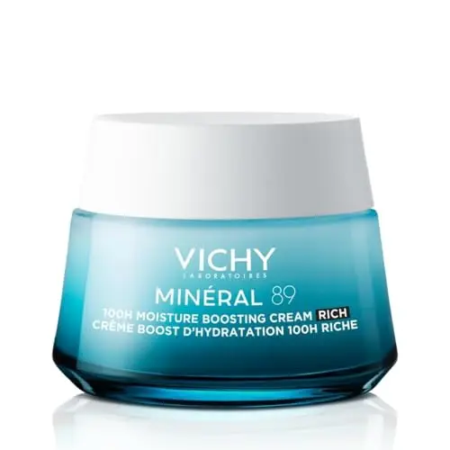 Vichy Crema Potenciadora Hidratante Rica, Para Pieles Secas, Fortalece la barrera de hidratación de la piel durante 72 Horas, Enriquecida con Ácido Hialurónico y Escualeno, Sin Sulfatos, Minéral 89