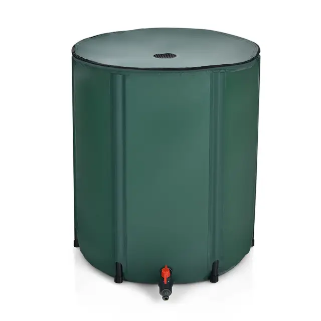 COSTWAY Barril de Lluvia Plegable de 200L Tanque de Agua de Lluvia de PVC con Grifo y Válvula de Drenaje para Jardín (200 L)