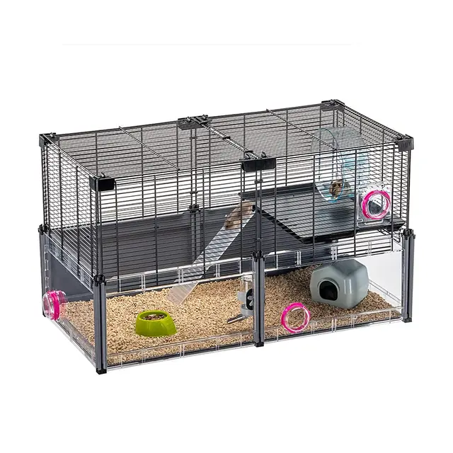 Jaula Hámster, Jaula Ratón MULTIPLA Hamster, en Malla Metálica y Plástico Reciclado, con Accesorios, Modular