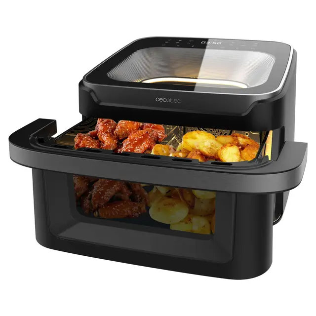 Cecotec Freidora de Aire sin Aceite - Air Fryer 10L Cecofry Advance 10000 Full Vision. 2200W, Pared Divisoria, 12 Menús, Ventana Frontal, Plancha Pizza, Temp 40-200ºC, Asa Tacto Frío, Display a Color