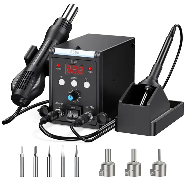 Estacion de Soldadura, 2 EN 1 Soldador Aire Caliente y Soldador Estaño con Control de Temperatura Preciso, Pantalla LED, Estacion Soldadura para Electrónicos, Proyectos de bricolaje, Reparación