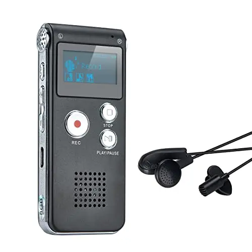 Grabadora de Voz Dictáfono LCD USB Grabadora de Voz Digital Profesional Portátil Reproductor MP3 de Larga Duración Batería Recargable-8GB (Negro)