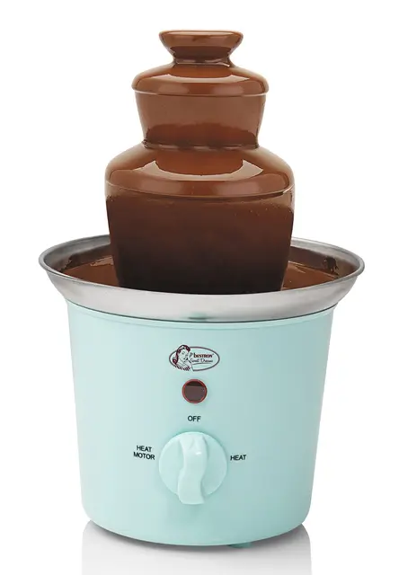 Bestron Fuente de chocolate con 3 niveles, pequeña fuente de chocolate con función de mantenimiento del calor, 60 vatios, color: verde