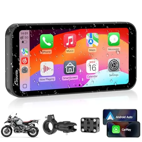Carpuride W603 Pantalla Carplay para Motocicleta, CarPlay Inalámbrico y Android Auto para Moto, Control Remoto, Pantalla Táctil Impermeable de 6,3", Audio BT, Navegación GPS, Siri, Asistente de G00gle