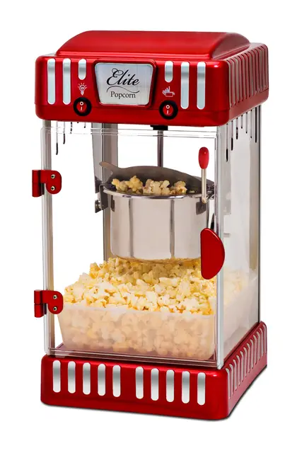 Elite Gourmet EPM-250# Classic Carnival Máquina de palomitas de maíz de sobremesa de 74 ml, estilo retro, palomitas de maíz calientes con mantequilla como de cine, rojo